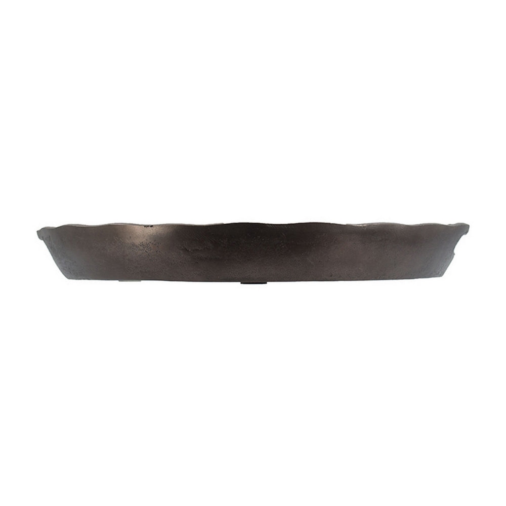 18 Inch Aluminum Decorative Tray Cut Out Handles Wood Grain Texturing By Casagear Home BM302602