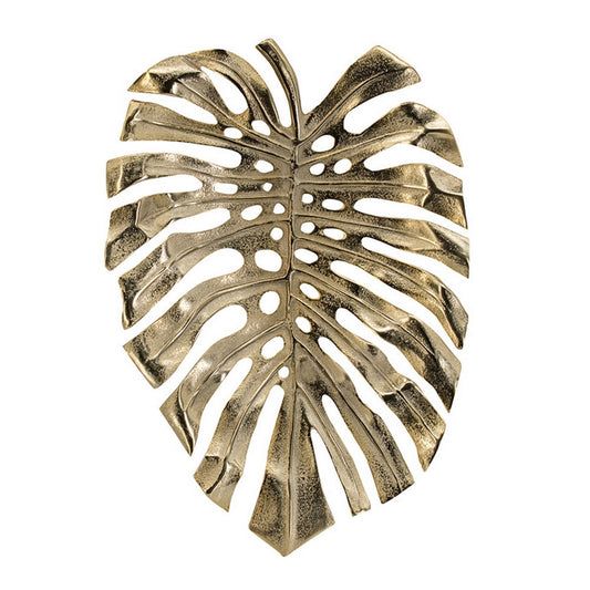 Linzo 19 Inch Aluminum Wall Hanging Bowl, Monstera Leaf, Bright Gold Finish By Casagear Home