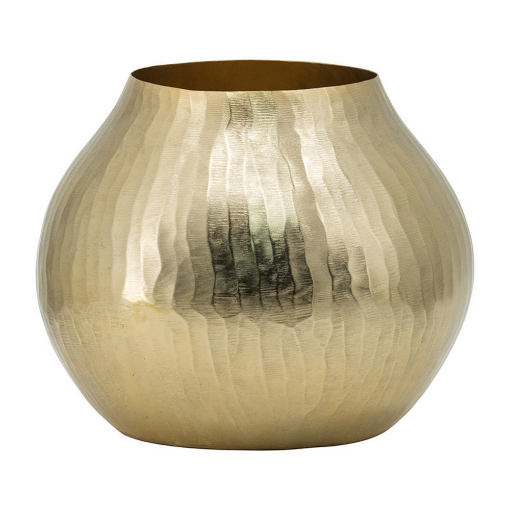 Kria 11 Inch Modern Curved Vase Hammered Texture Gold Aluminum Finish By Casagear Home BM302604