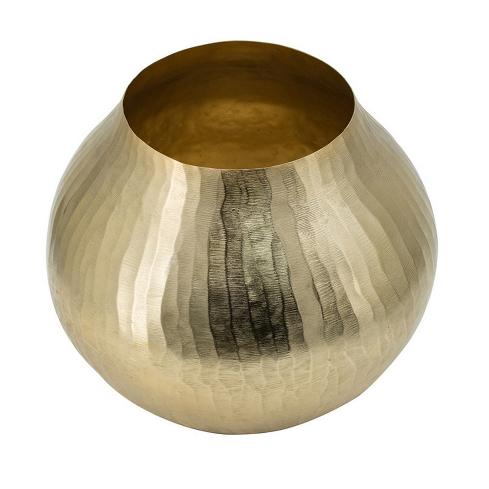 Kria 11 Inch Modern Curved Vase Hammered Texture Gold Aluminum Finish By Casagear Home BM302604