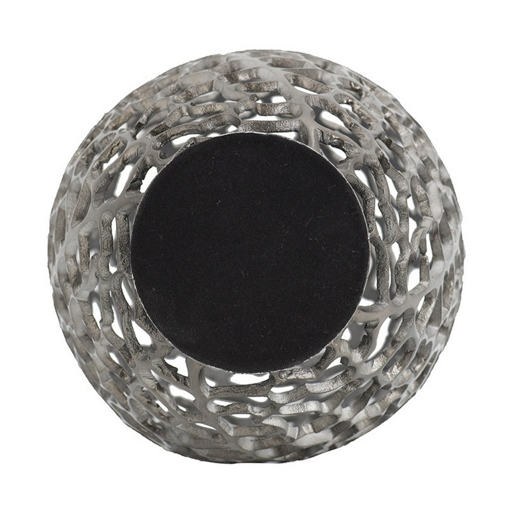 19 Inch Decorative Round Barrel Vase Cutout Motif Smoke Black Aluminum By Casagear Home BM302606