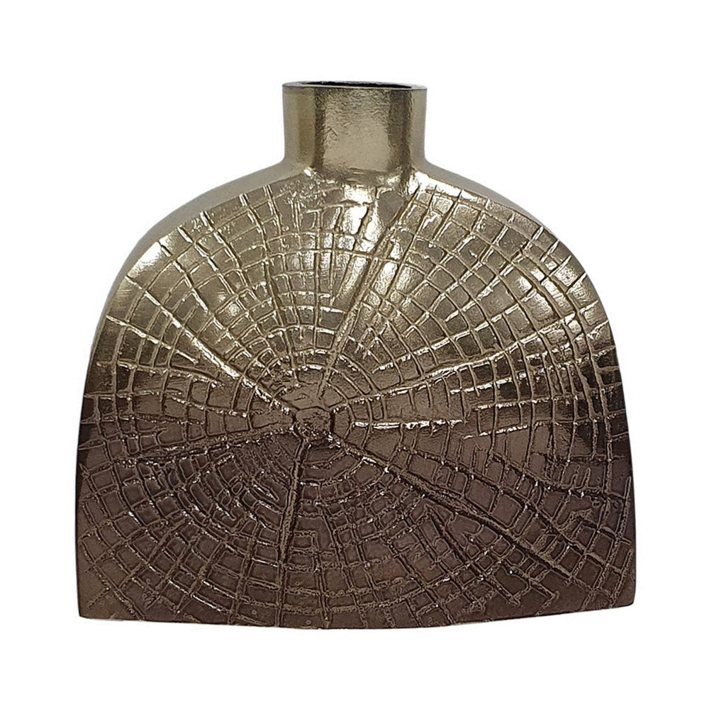 Pece 8 Inch Aluminum Decorative Vase Webbed Design Square Base Gold By Casagear Home BM302613