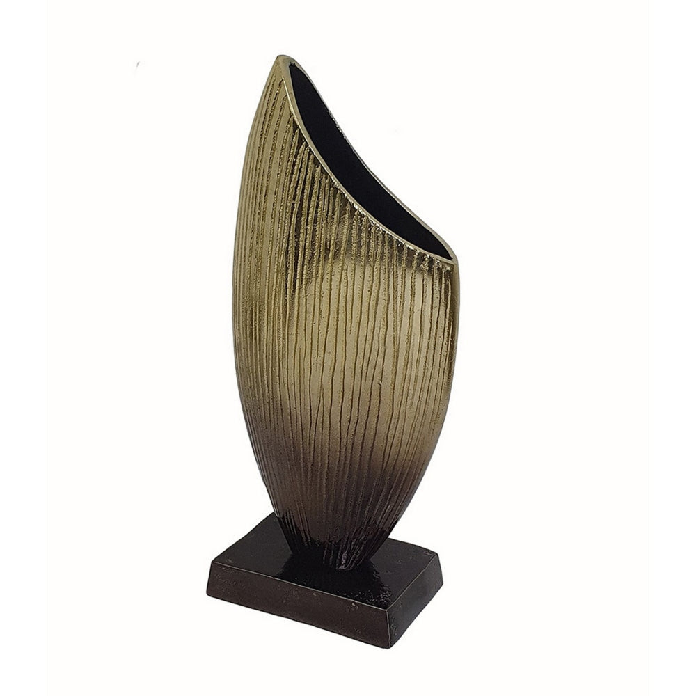15 Inch Decorative Vase Aluminum Vertical Ribbing Gold and Jet Black By Casagear Home BM302628