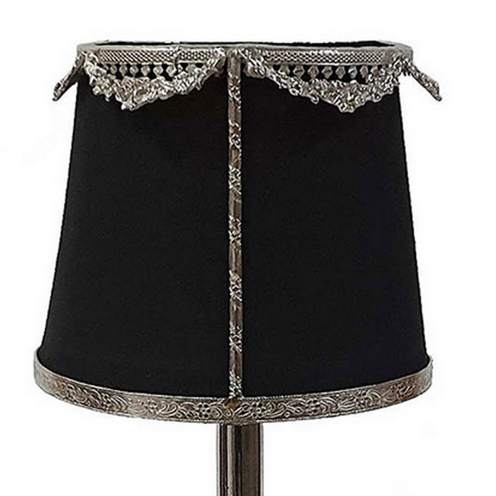 14 Inch Table Lamp Metal Trimmed Shade Nickel Finish Eiffel Tower Base By Casagear Home BM302633