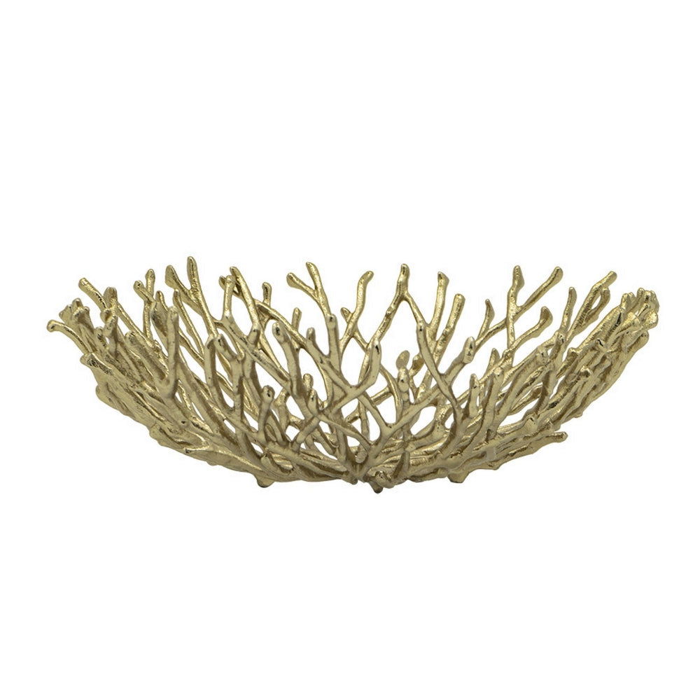 14 Inch Decorative Bowl Aluminum Tree Branch Design Gold By Casagear Home BM302637