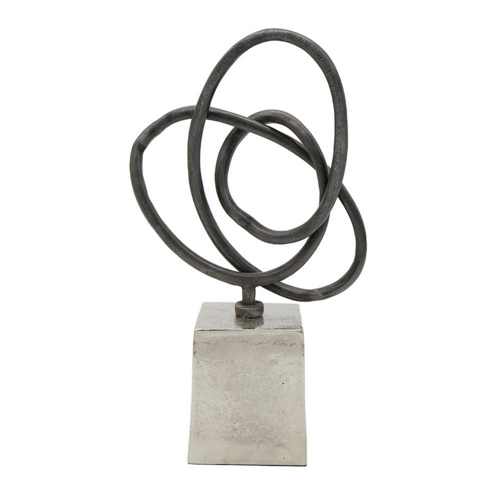 9 Inch Table Sculpture Abstract Loop Design Block Base Black Silver By Casagear Home BM302657