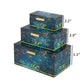 Set of 3 Decorative Rectangular Storage Boxes Gold Handles Blue Design By Casagear Home BM302659
