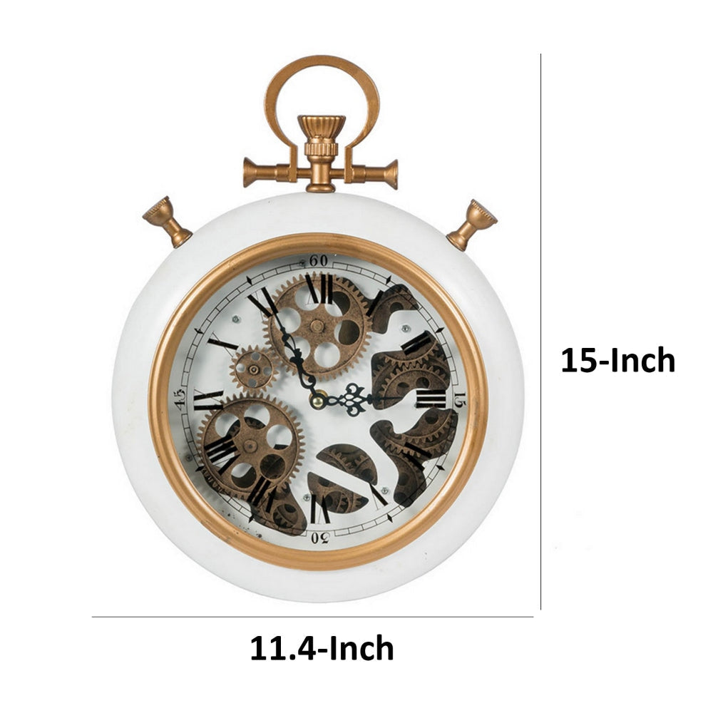15 Inch Modern Roman Numeral Wall Clock Iron Plastic White Gold Finish By Casagear Home BM302663