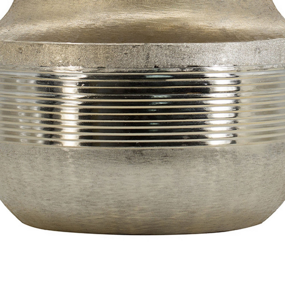 14 Inch Decorative Aluminum Pot Ribbed Details Wide Mouth Gold By Casagear Home BM302665