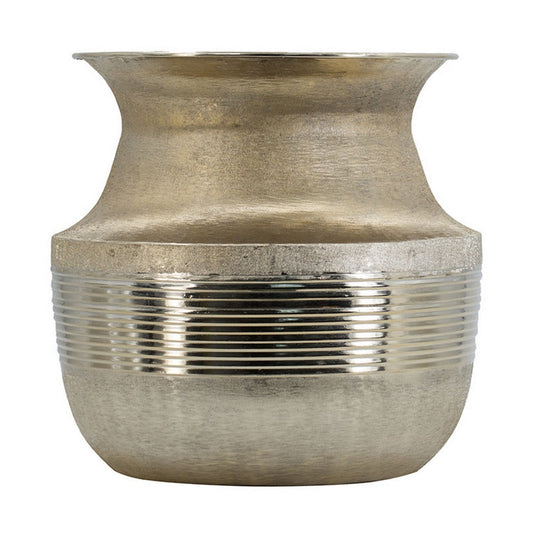14 Inch Decorative Aluminum Pot, Ribbed Details, Wide Mouth, Gold By Casagear Home