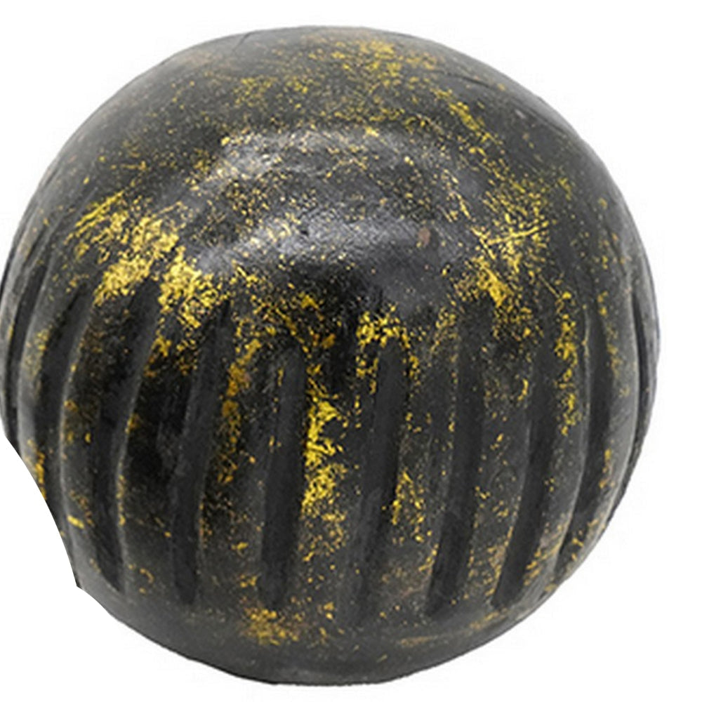 Set of 3 Decorative Tabletop Round Balls Carved Mango Wood Black Yellow By Casagear Home BM302671