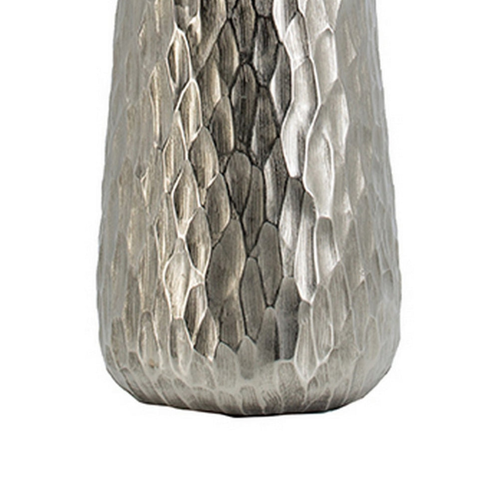 23 Inch Tall Oblong Vase Diamond Textured Tapered Aluminum Silver By Casagear Home BM302673