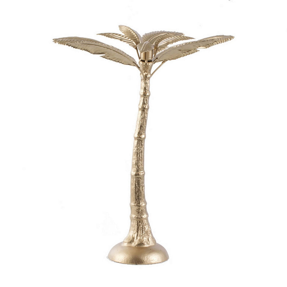 16 Inch Tall Artisan Candle Holder Inspired by A Palm Tree, Iron, Gold By Casagear Home