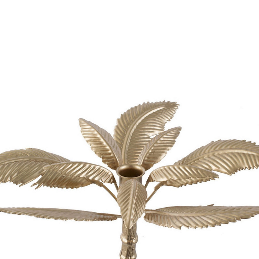 16 Inch Tall Artisan Candle Holder Inspired by A Palm Tree Iron Gold By Casagear Home BM302679