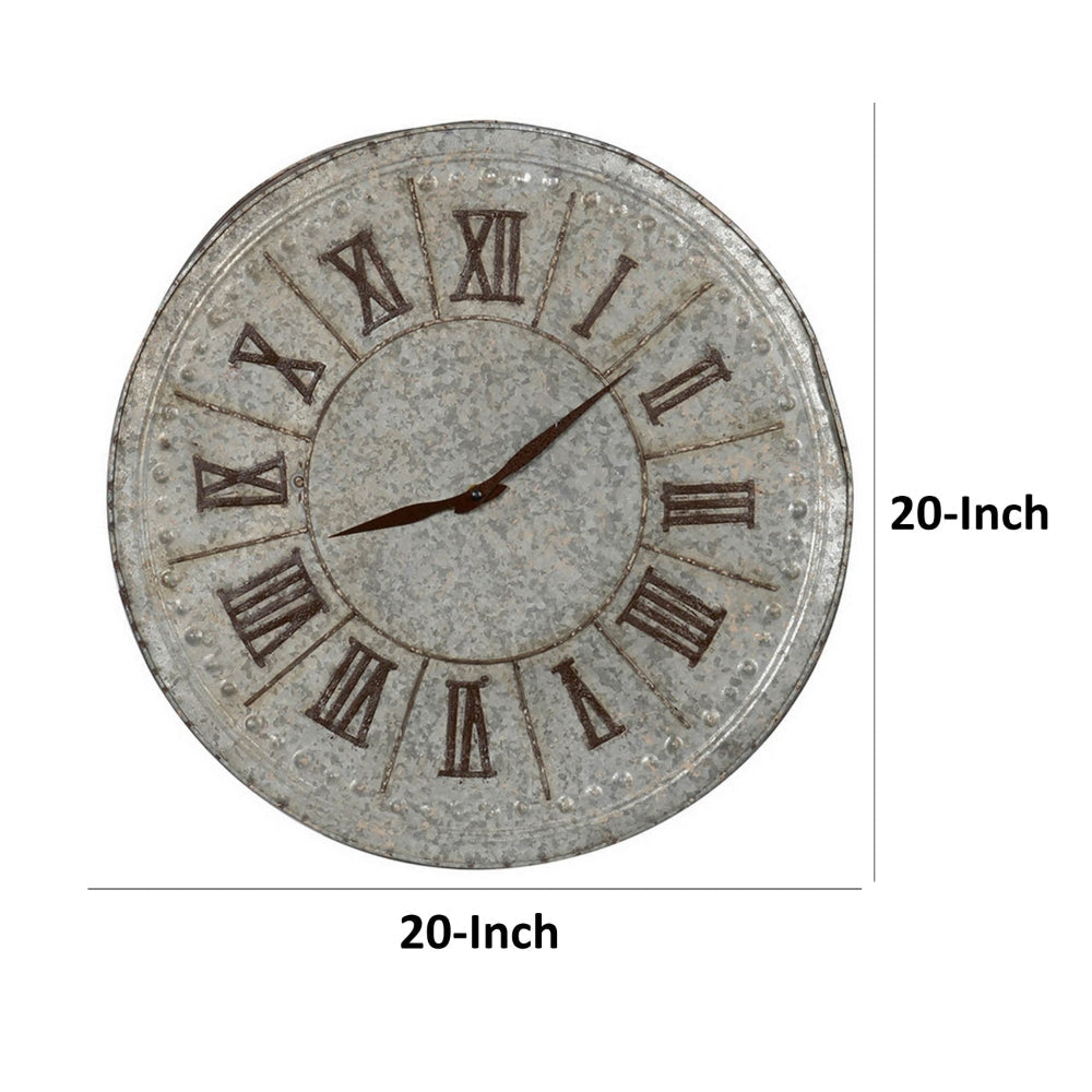 20 Inch Classic Round Wall Clock Metal Roman Numerals Vintage Gray By Casagear Home BM302683