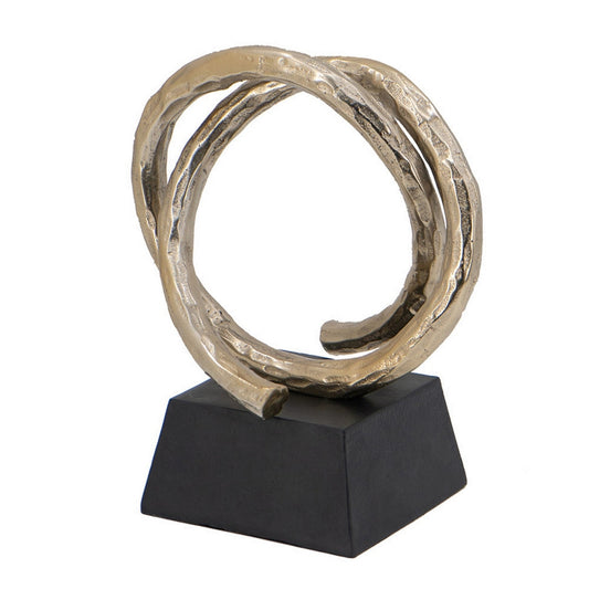 10 Inch Modern Table Sculpture, Bright Gold Aluminum, Intertwined Ring Loop By Casagear Home
