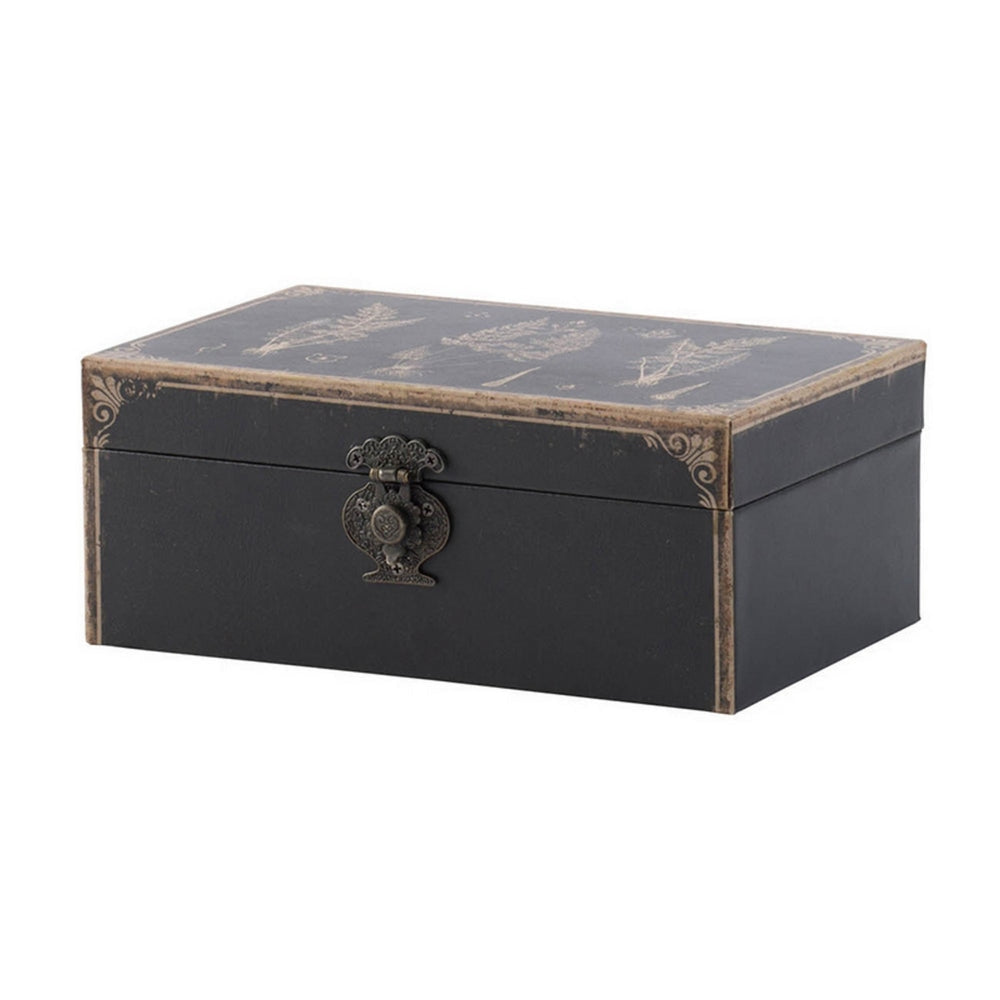 Set of 3 Decorative Boxes MDF Frame Black and Gray Floral Printing By Casagear Home BM302690