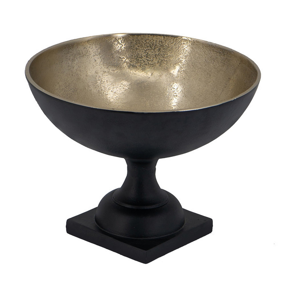 10 Inch Vintage Style Accent Bowl Gold Antique Black Pedestal Stand By Casagear Home BM302693