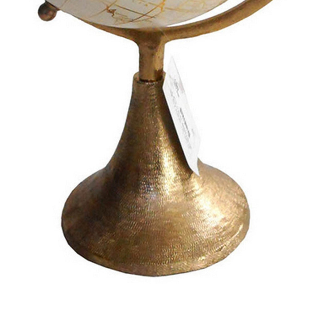 15 Inch Modern Accent Globe Smooth Turning White With Gold Aluminum Stand By Casagear Home BM302695