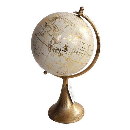 15 Inch Modern Accent Globe, Smooth Turning, White With Gold Aluminum Stand By Casagear Home