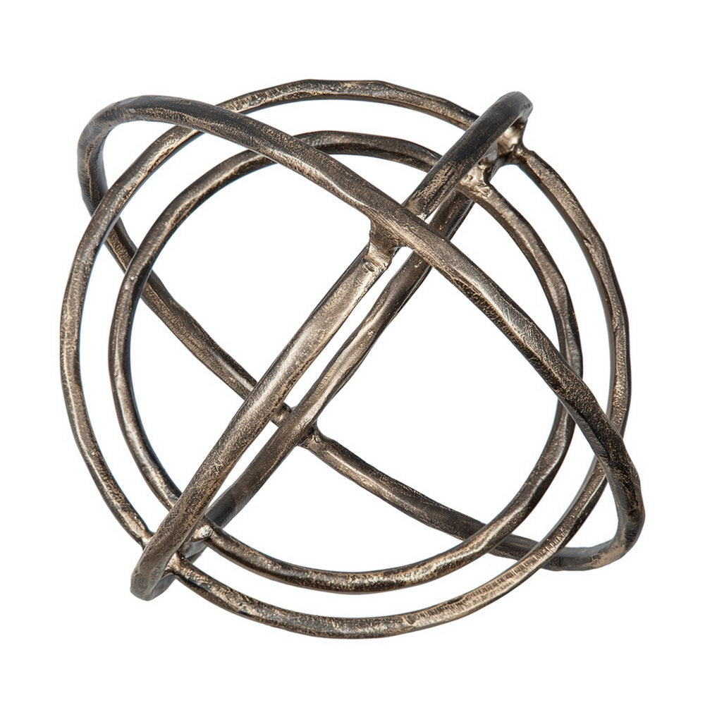 11 Inch Decorative Armillary Sphere with Overlapping Rings, Bronze Aluminum By Casagear Home