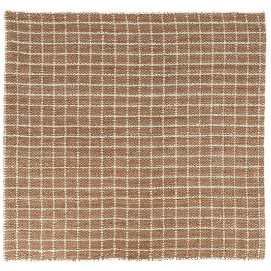 Obi 8 x 8 Square Handwoven Area Rug, Ivory Checkered Patterns, Brown Jute By Casagear Home