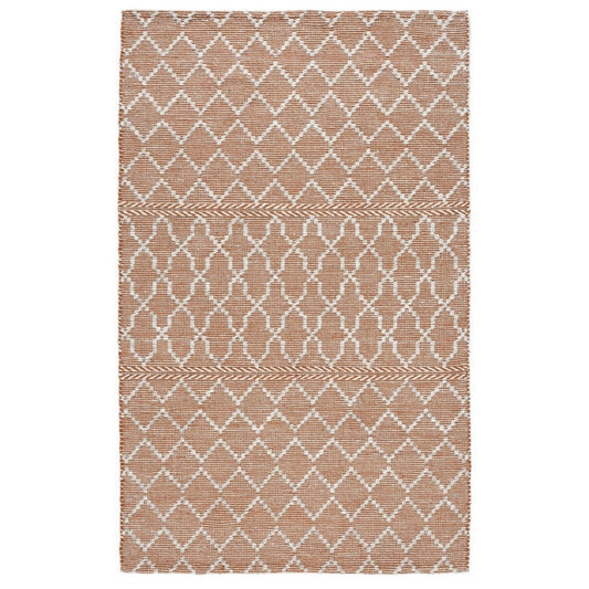 Solk 2 x 3 Small Area Rug, Woven Polyester, Moroccan Lattice, Ivory, Brown By Casagear Home