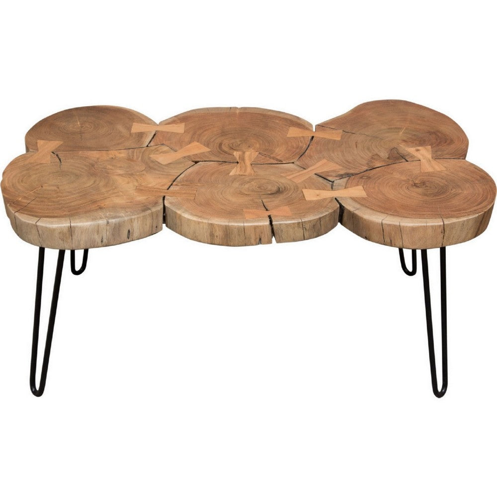 39 Inch Rectangular Coffee Table Live Edge Wood Top Metal Legs Brown By Casagear Home BM303150