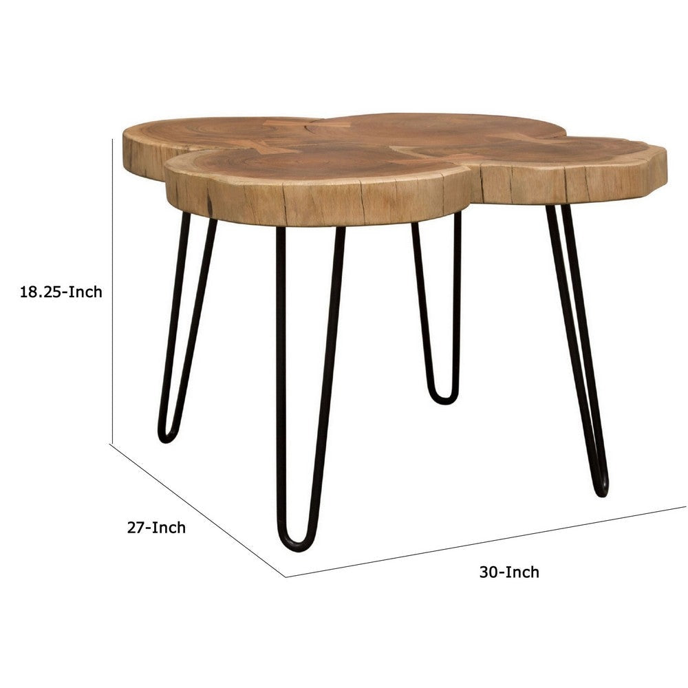 28 Inch Square Coffee Table Natural Brown Wood Live Edge Black Metal Legs By Casagear Home BM303151