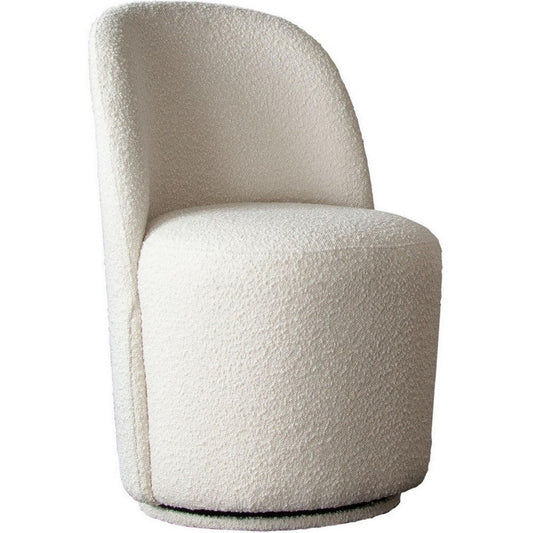 24 Inch Accent Dining Chair, Set of 2, Swivel Base, Boucle Fabric, Ivory  By Casagear Home