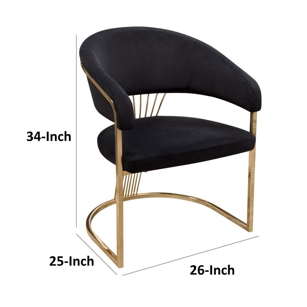Emy 26 Inch Cantilever Barrel Dining Chair Black Velvet Upholstery Gold By Casagear Home BM303166