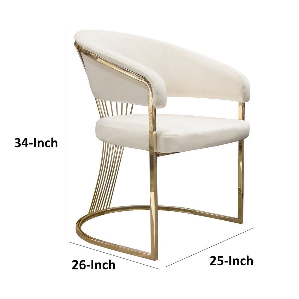 Emy 26 Inch Cantilever Barrel Dining Chair Cream Velvet Upholstery Gold By Casagear Home BM303167