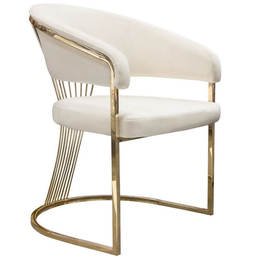 Emy 26 Inch Cantilever Barrel Dining Chair, Cream Velvet Upholstery, Gold By Casagear Home