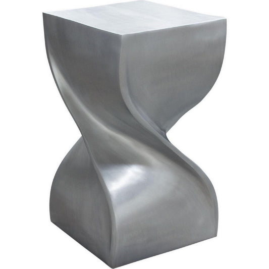 12 Inch Modern Square Accent Table, Hourglass Spiral Shape, Antique Silver By Casagear Home