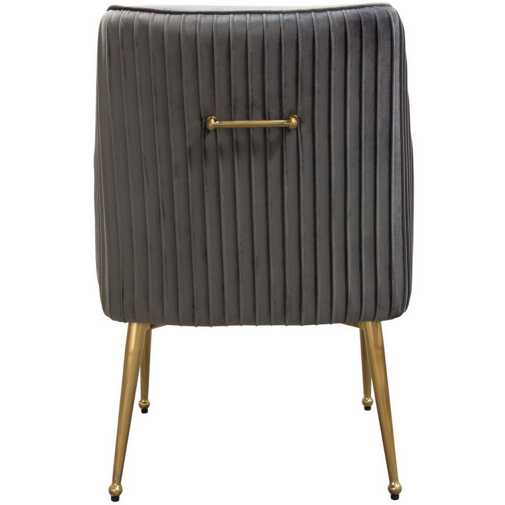 24 Inch Pleated Dining Side Chair Set of 2 Smooth Gray Velvet Upholstery By Casagear Home BM303177