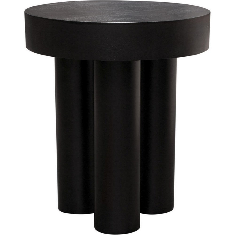 16 Inch Modern End Table, Thick Sturdy Surface, Tripod Legs, Black Wood By Casagear Home