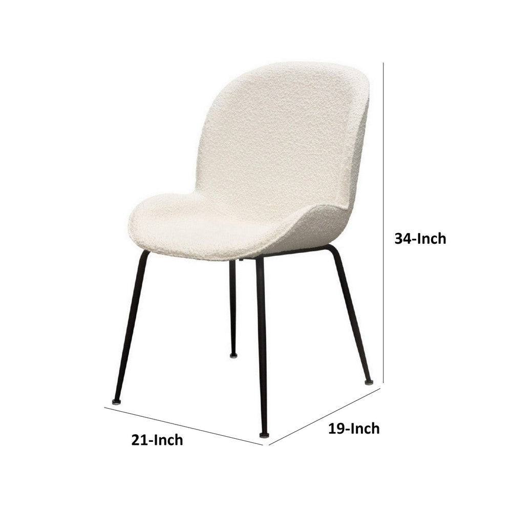 21 Inch Dining Chairs Set of 2 Black Metal Legs Ivory Boucle Upholstery By Casagear Home BM303188
