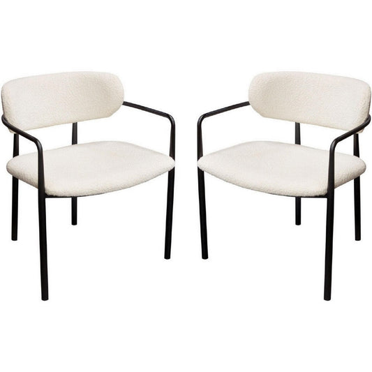Oke 26 Inch Padded Dining Chair, Set of 2, Black, Ivory Boucle Upholstery By Casagear Home