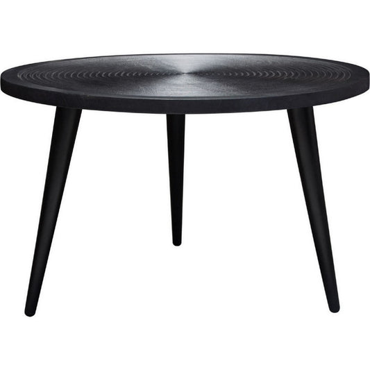 Vio 29 Inch Round Coffee Table, Embossed Surface Patterning, Black Wood By Casagear Home