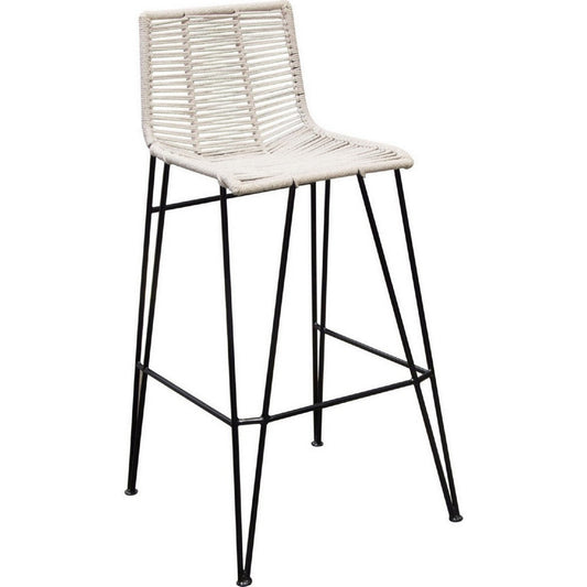 40 Inch Set of 2 Barstool Chairs, Black Metal Frames, White Cotton Rope By Casagear Home