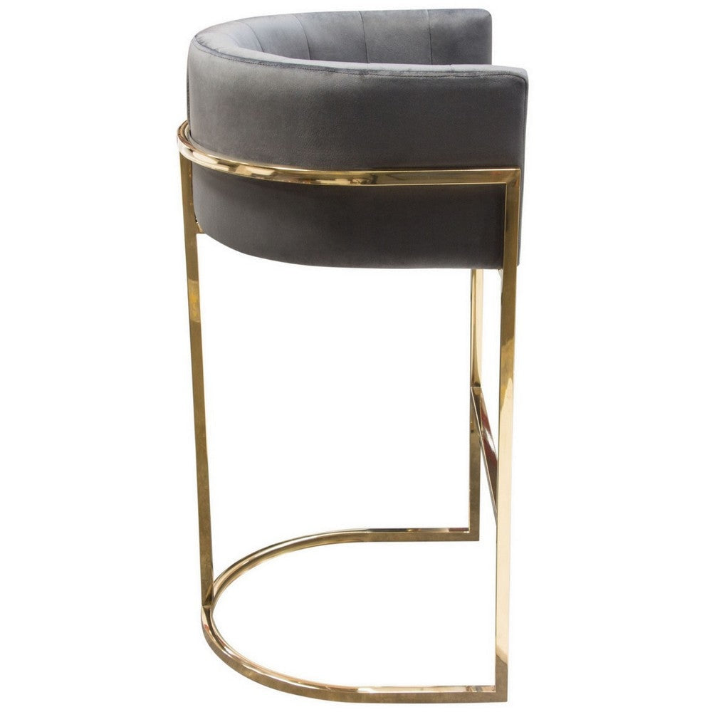Meha 29 Inch Cantilever Bar Chair Channel Tufted Back Gray Velvet Gold By Casagear Home BM303214