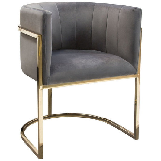 Meha 24 Inch Cantilever Dining Chair, Gray Velvet Upholstery, Gold Frame By Casagear Home