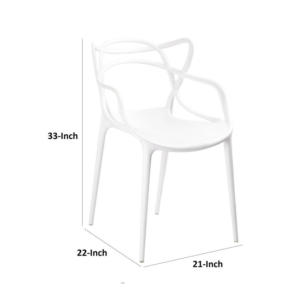 Yuva 22 Inch Armchair Modern Intricate Curved Seat White Polypropylene By Casagear Home BM304620