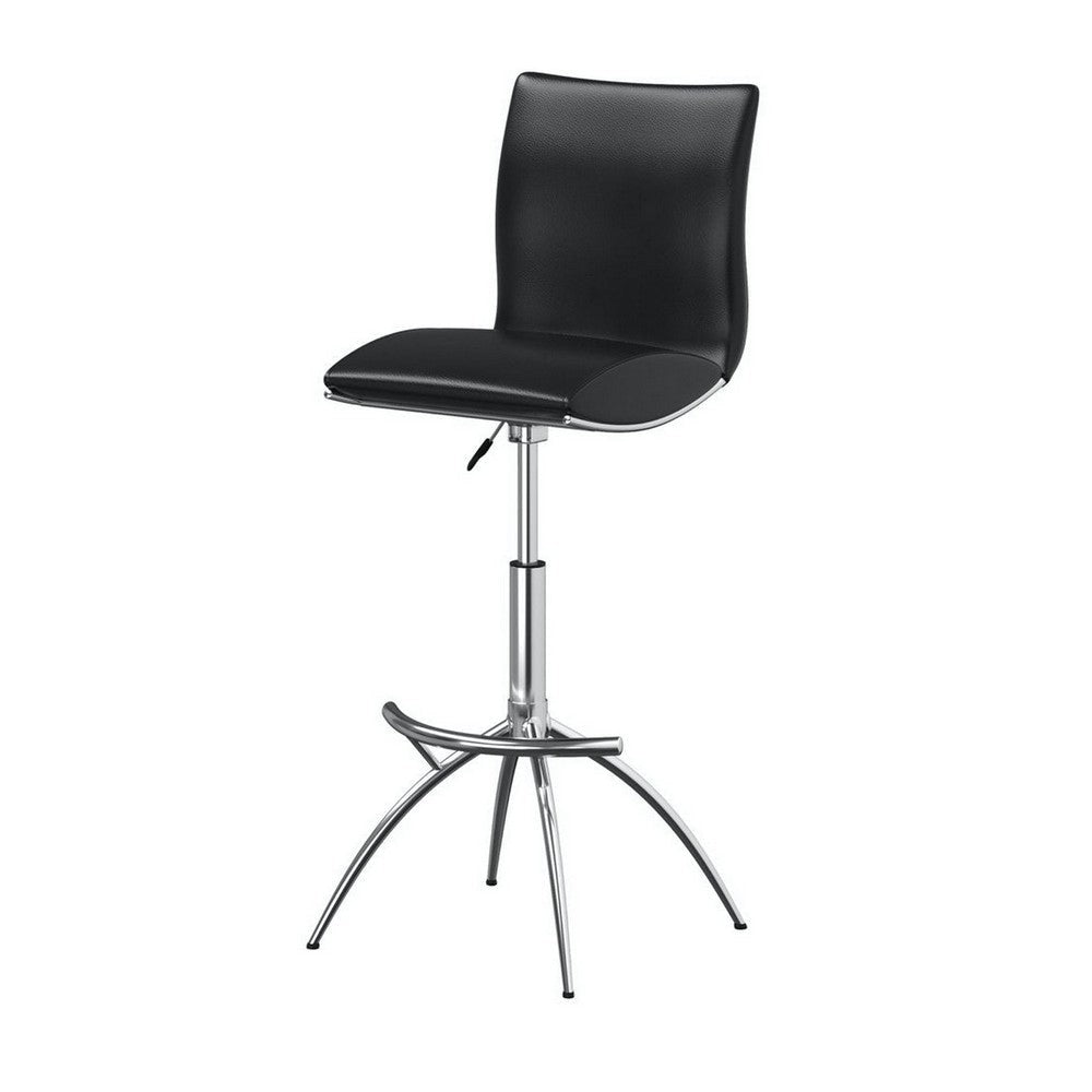 Deko 26-31 Inch Adjustable Height Barstool Chair Chrome Black Faux Leather By Casagear Home BM304642