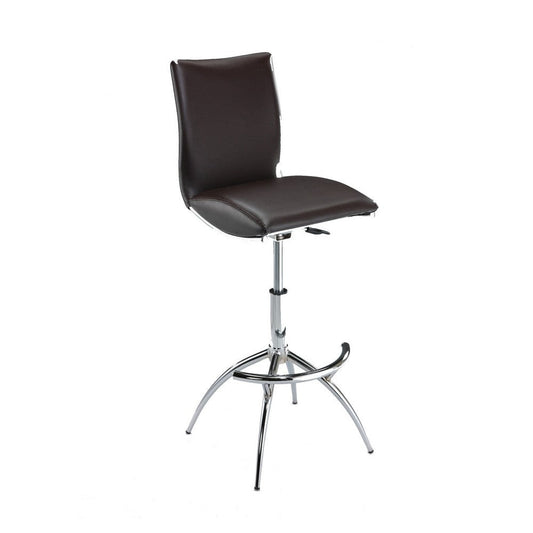 Deko 26-31 Inch Adjustable Height Barstool Chair, Chrome Brown Faux Leather By Casagear Home