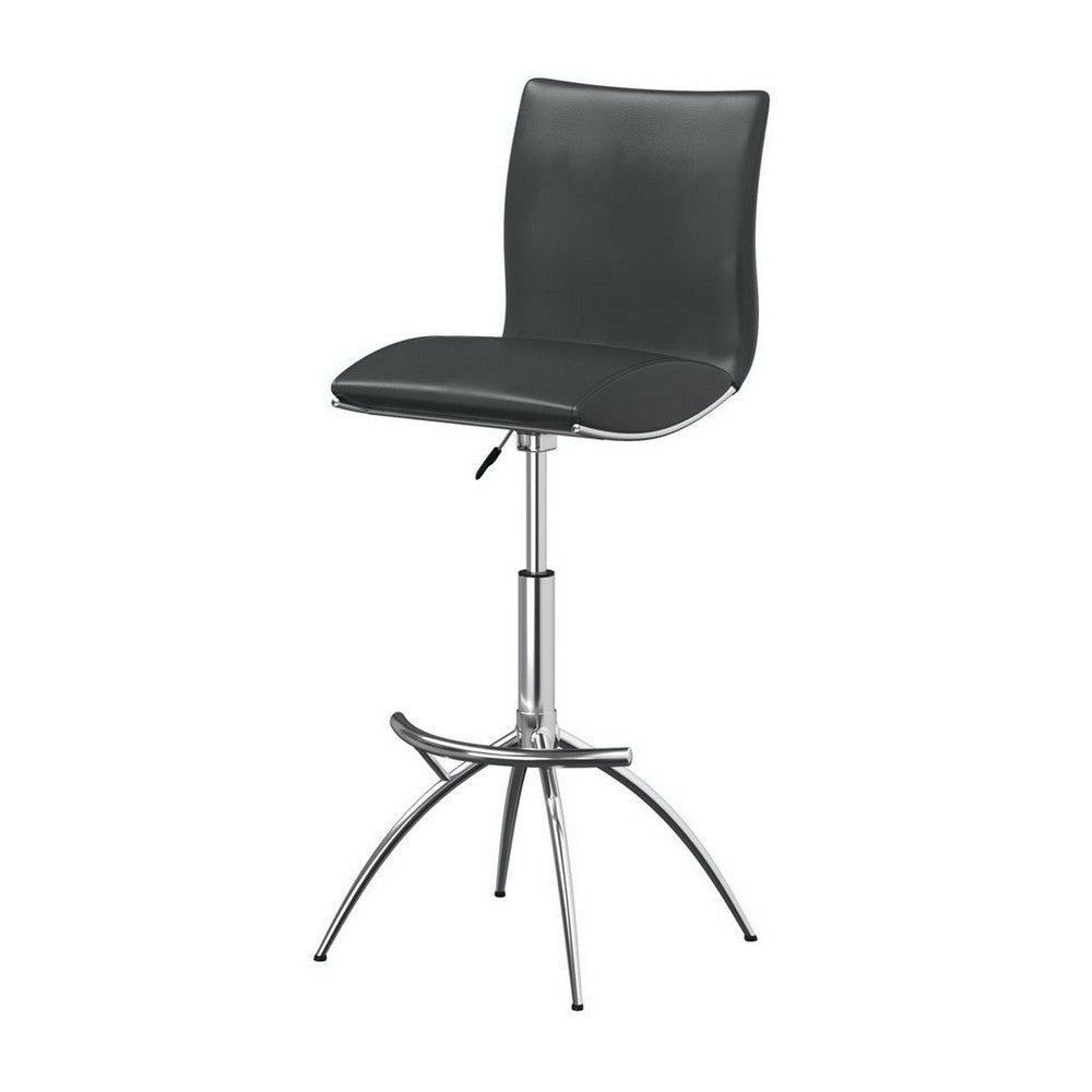 Deko 26-31 Inch Adjustable Height Barstool Chair Chrome Gray Faux Leather By Casagear Home BM304647