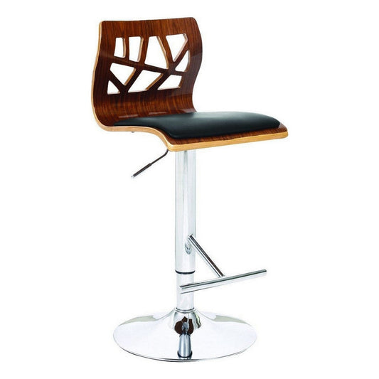34-43, Inch Adjustable Height Barstool, Open Back, Wood, Black Faux Leather By Casagear Home