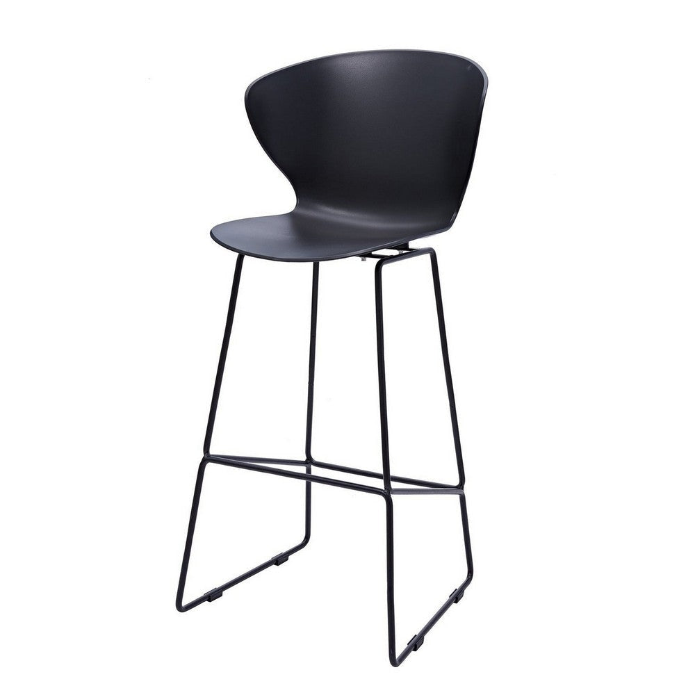 Kivi 30 Inch Set of 2 Barstool Chairs Metal Curved Black Polypropylene By Casagear Home BM304653