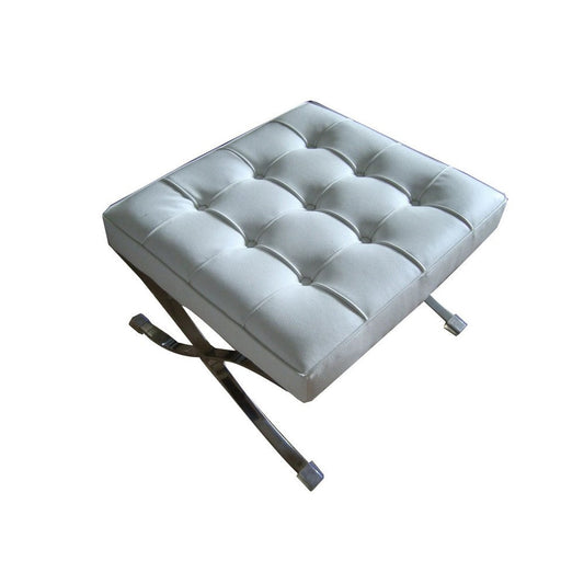 Alee 27 Inch Ottoman, Square Tufting, Crossed Legs, White Faux Leather By Casagear Home