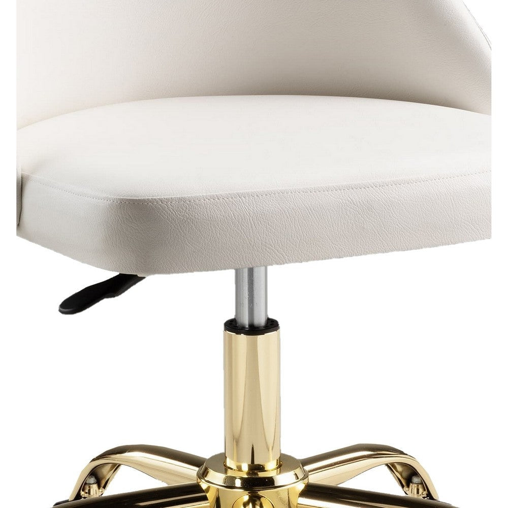 Yim 22 Inch Adjustable Swivel Office Chair White Faux Leather Gold Metal By Casagear Home BM304672